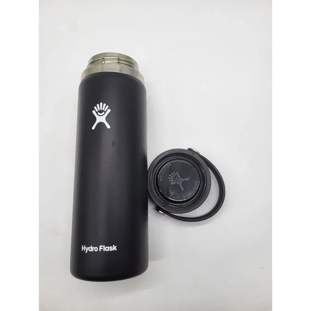 HYDROFLASK 20OZ Wide Mouth With Flex Strap Cap Black Coffee Hot Cold - Picture 2 of 6